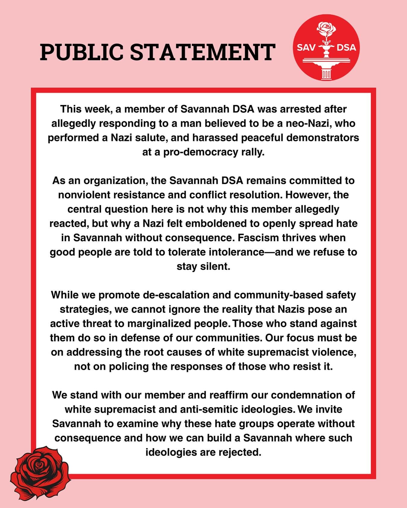 Public Statement: We Will Not Tolerate Fascism in Savannah